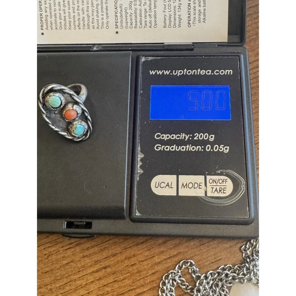 Navajo Sterling Silver Turquoise Coral Ring Early Handmade Size 3.25 Tested
